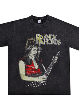 美国吉他手Randy Rhoads摇滚人物印花T恤短袖宽松男女同款纯棉