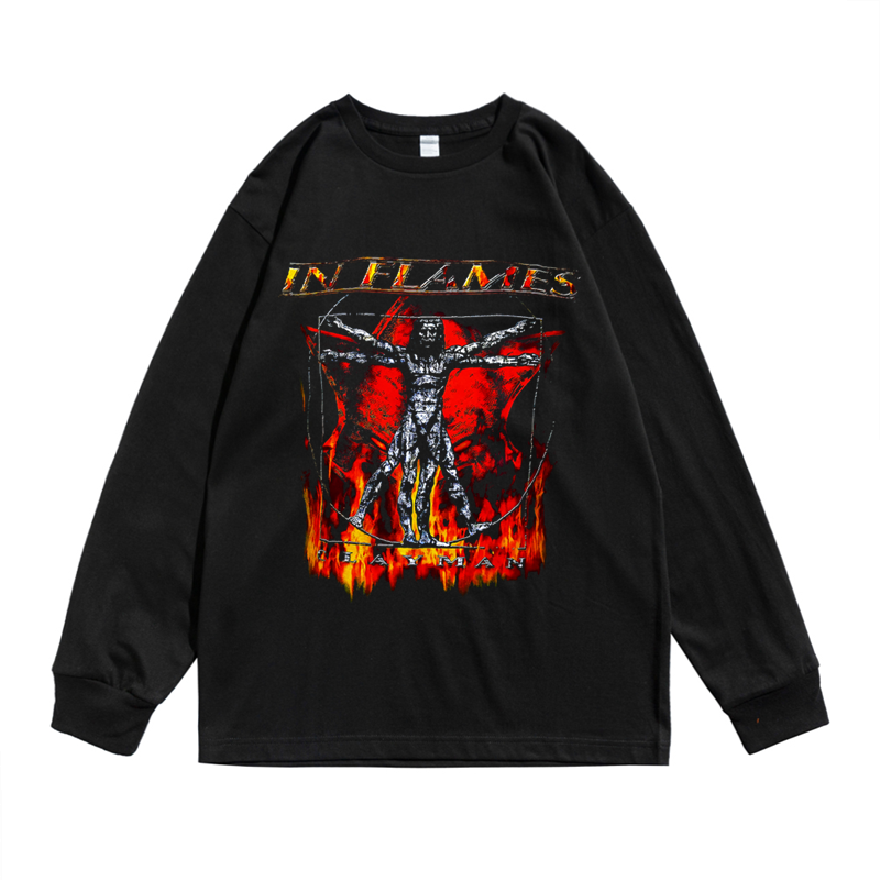 潮瑞典金属乐队宽松街头长袖t恤