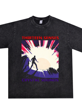 直喷摇滚十三官能乐队thirteen senses超感乐队水洗做旧T恤短袖
