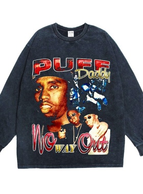 数码直喷吹牛老爹Sean Combs肖恩·约翰·库姆斯长袖T恤重磅纯棉