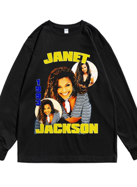 美国流行歌手珍妮·杰克逊Janet Jackson人物印花长袖T恤男女宽松