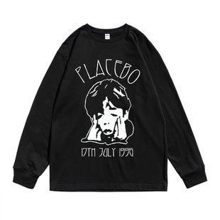欧美Placebo安慰剂工业摇滚乐队个性街头印花T恤长袖圆领男女宽松