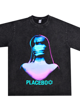 直喷Placebo安慰剂工业摇滚乐队街头印花T恤短袖圆领男女宽松重磅