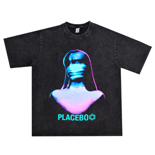 直喷Placebo安慰剂工业摇滚乐队街头印花T恤短袖圆领男女宽松重磅