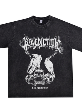 数码直喷死亡重金属Benediction摇滚乐队印花T恤短袖宽松纯棉男女