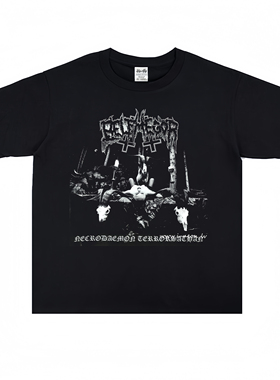 喷印Belphegor黑金属乐队摇滚Vintage嘻哈短袖T恤宽松重磅纯棉