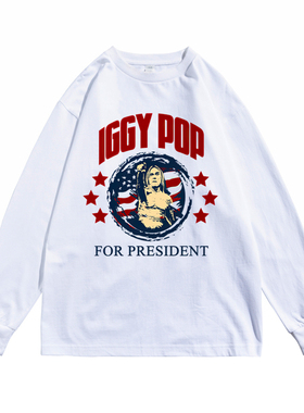 朋克音乐的教父Iggy Pop伊基·波普印花宽松长袖T恤纯棉男女潮牌