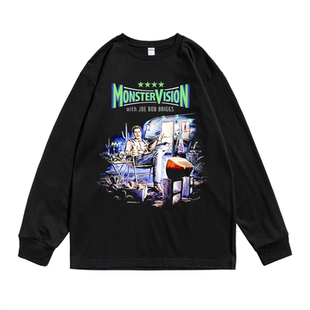 欧美经典怀旧老电影怪物秀个性设计海报印花T恤长袖袖宽松男女