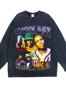 数码直喷流浪者乐队Outkast说唱嘻哈印花长袖T恤男女重磅纯棉街头