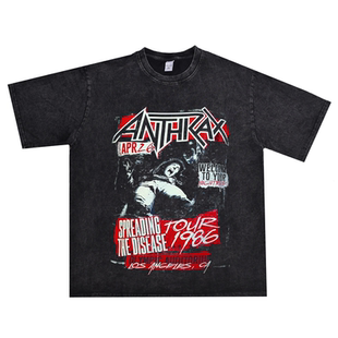 数码直喷Anthrax炭疽乐队鞭笞金属印花T恤短袖圆领宽松重磅嘻哈