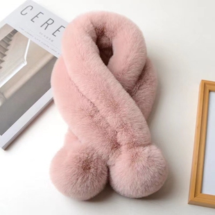 灰色毛领围脖韩版冬季加厚毛绒围巾可爱保暖仿兔毛皮草时尚百搭女