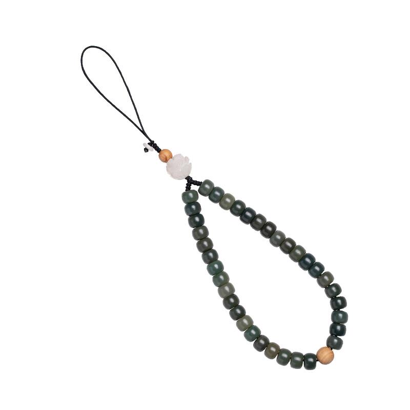 朴房白玉菩提莲花手机链挂绳中国风短款手腕女古风挂件防丢挂饰男