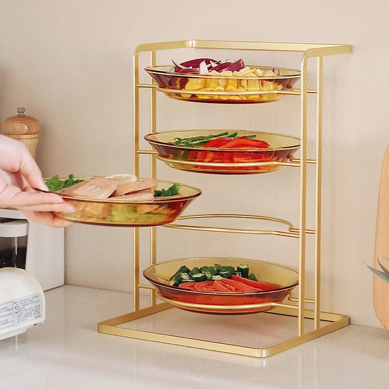 格娜斯厨房配菜盘多层免打菜盘孔置物架火锅蔬菜手提备五层金色配