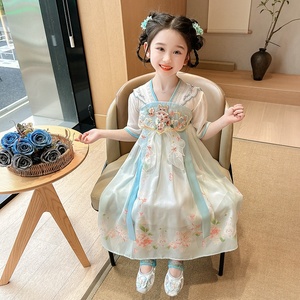 汉服女童2024新款夏季中小童中国风超仙短袖公主裙女孩古风连衣裙