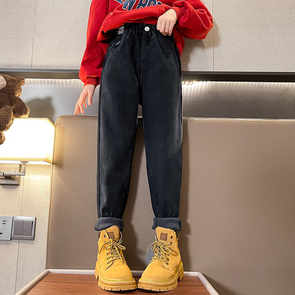女童牛仔裤2025春秋新款中大童洋气冬季加绒休闲裤儿童爆款束脚裤