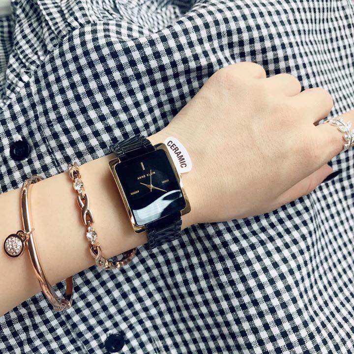 正品anne klein安妮克莱因黑金时尚方形陶瓷女手表2952bkgb