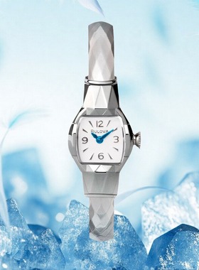 代购bulova宝路华手表女方形小表盘蓝色针时尚简约气质数字石英表