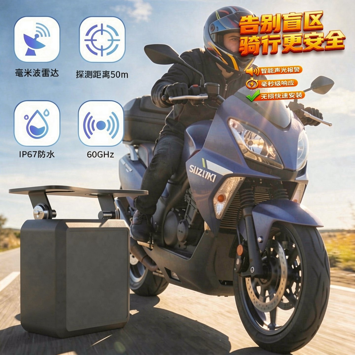 电动摩托车毫米波雷达便道辅助