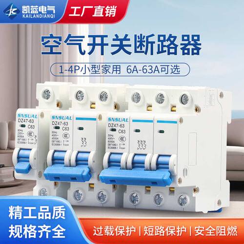 空气开关DZ47家用空开1P小型断路器220V短路保护器2P总闸 63A C45