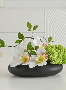 大圆桌中间转盘摆花酒店餐桌摆件中式假花装饰摆设包厢小桌花干花
