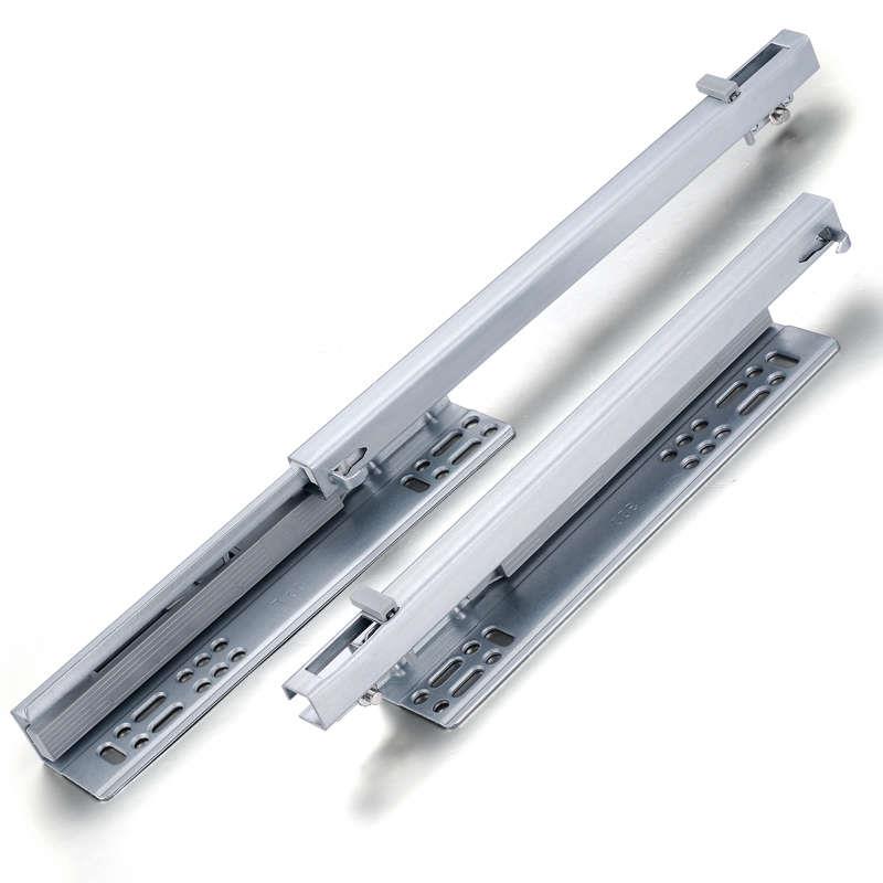 托底抽屉导轨二节三节隐藏式反弹滑轨8寸底部阻尼缓冲全拉出轨道