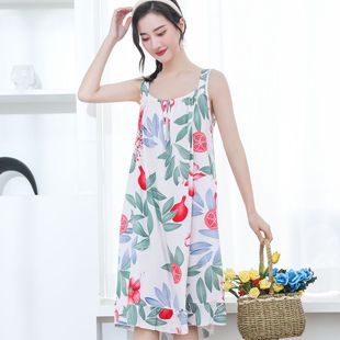 胖mm人造棉大碼 睡裙孕婦夏天吊帶寬松綿綢連衣裙子 薄款 睡衣女夏季