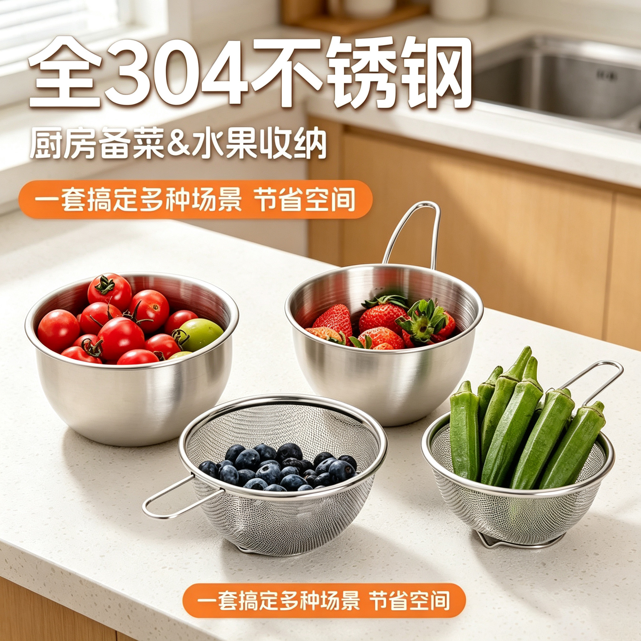 全304不锈钢多功能沥水篮漏勺