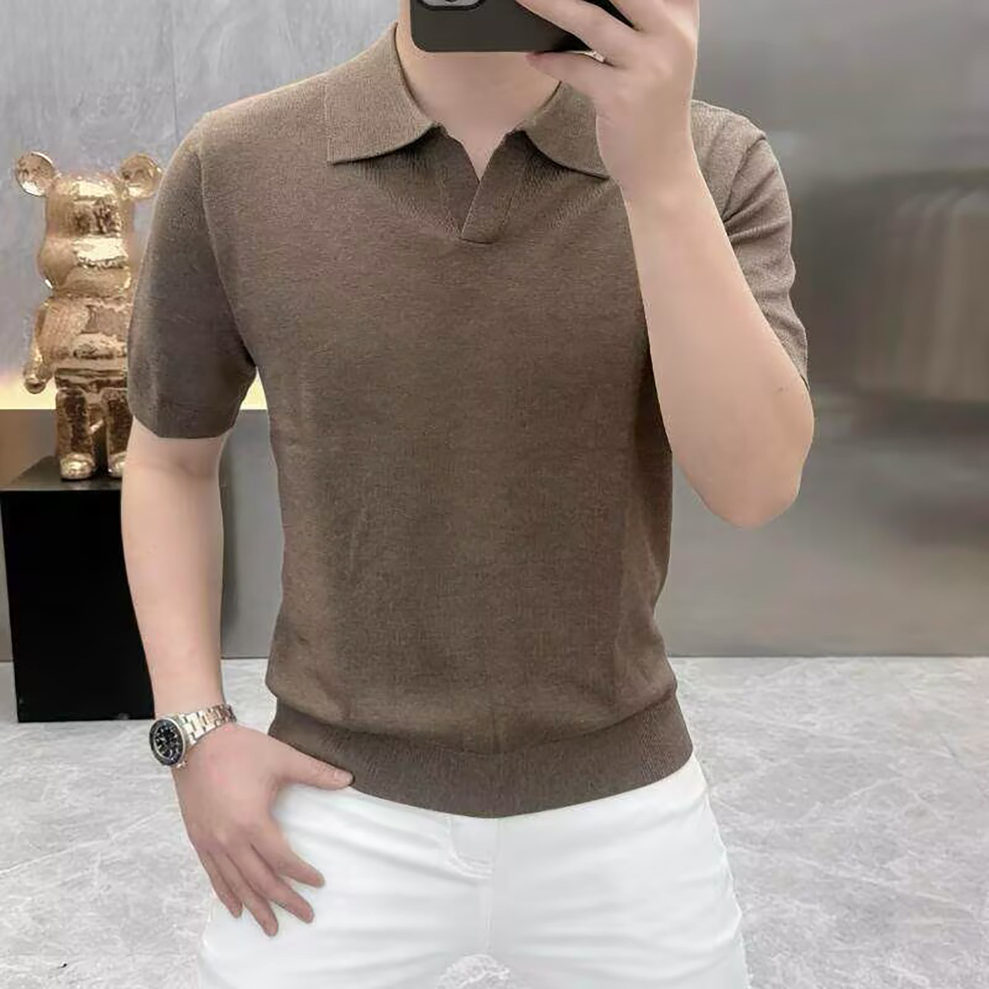 宏嫩甄选男装高档翻领针织Polo衫夏季男士短袖T恤简约半袖体恤衫