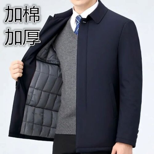 链品男装高端男士商务棉服秋冬翻领加棉加厚棉衣中老年夹克外套男