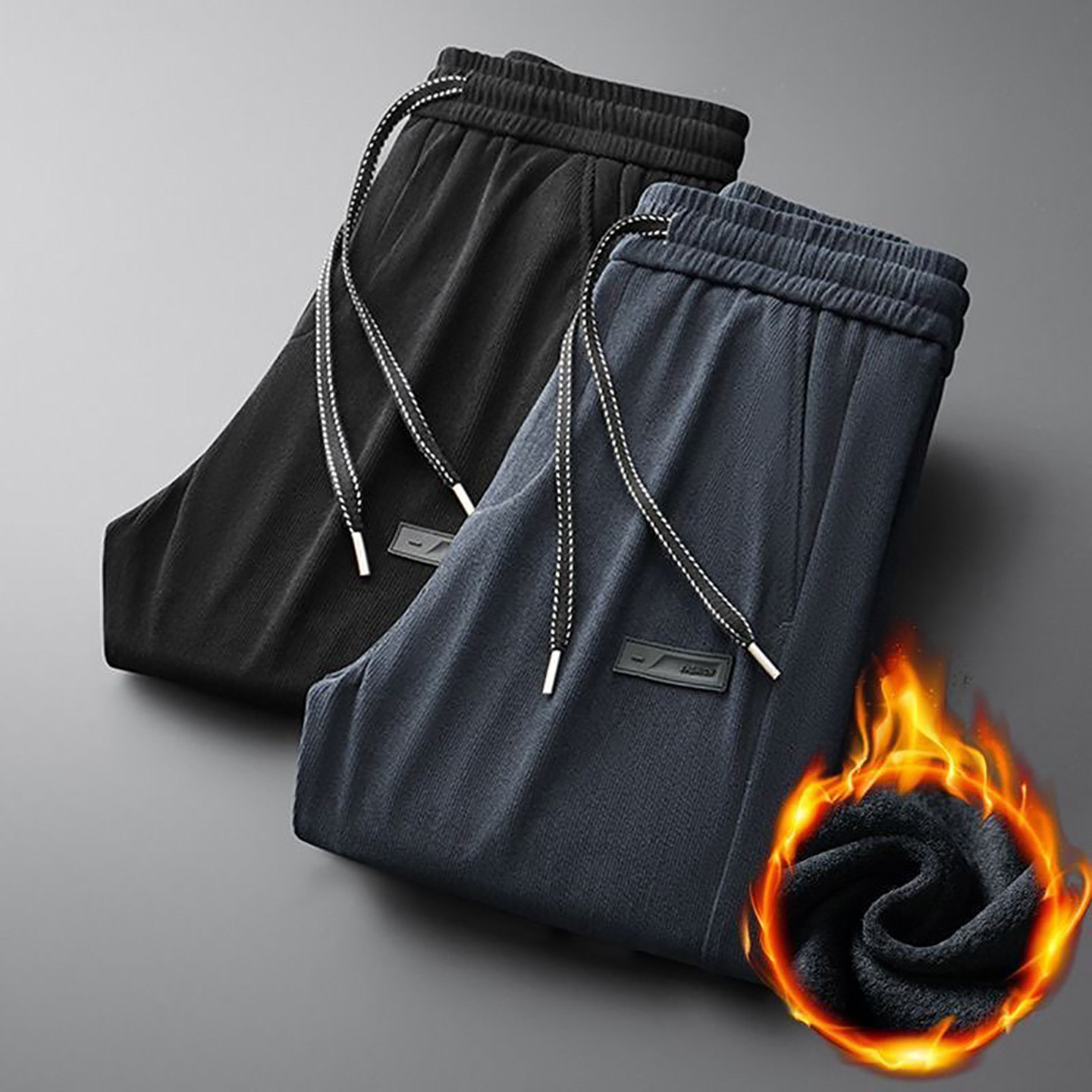 叙烽岚男裤高端加绒休闲裤秋冬男士款宽松开车裤直筒棉运动卫裤子