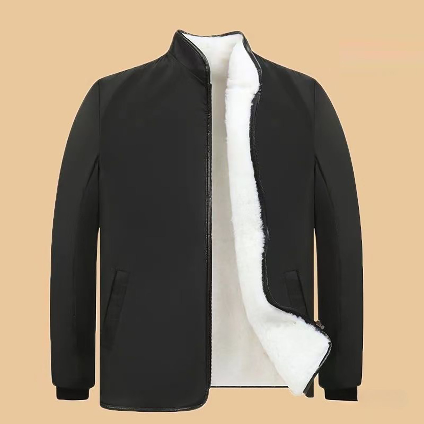 迭部折露男装加绒加厚仿羊皮小棉袄男士皮毛一体棉服秋冬保暖上衣