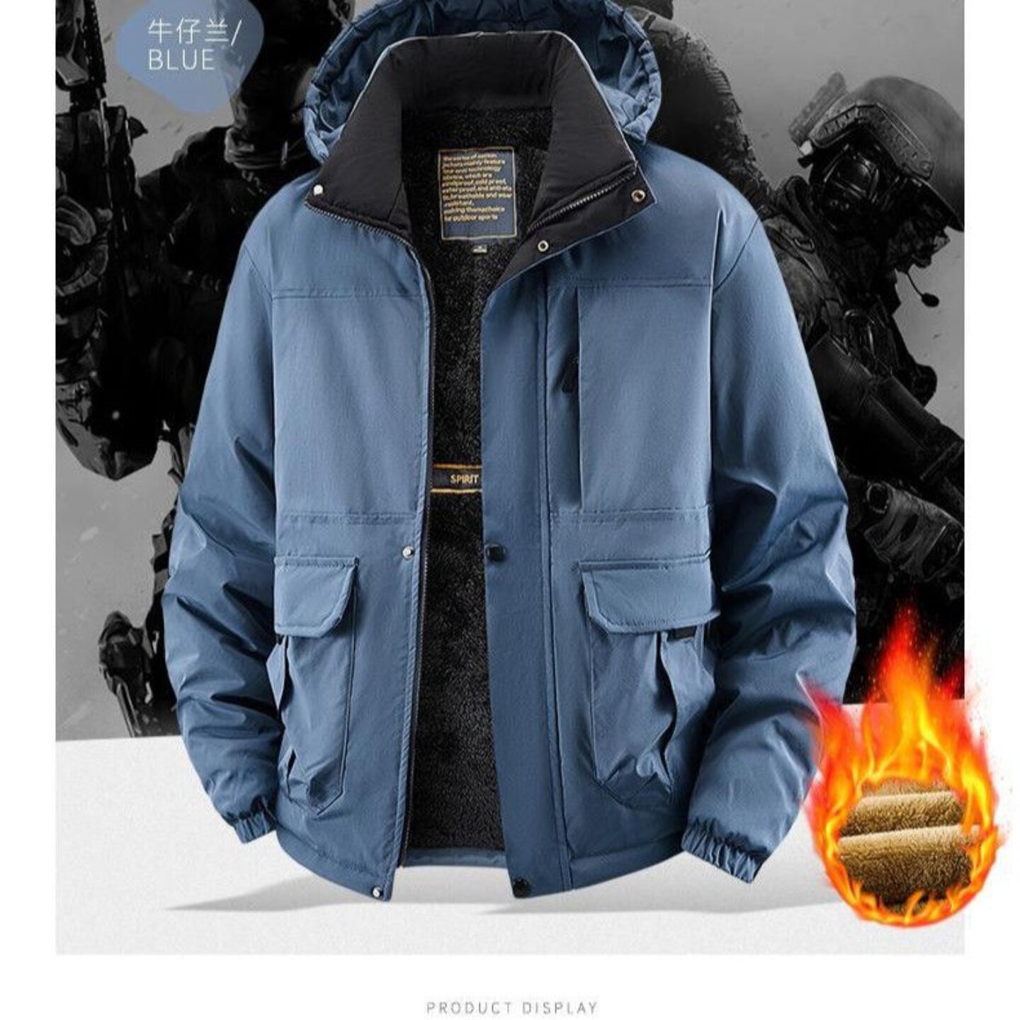 临蔡男装大码加绒加厚冲锋衣秋冬男士保暖棉服外套户外防寒棉袄衣