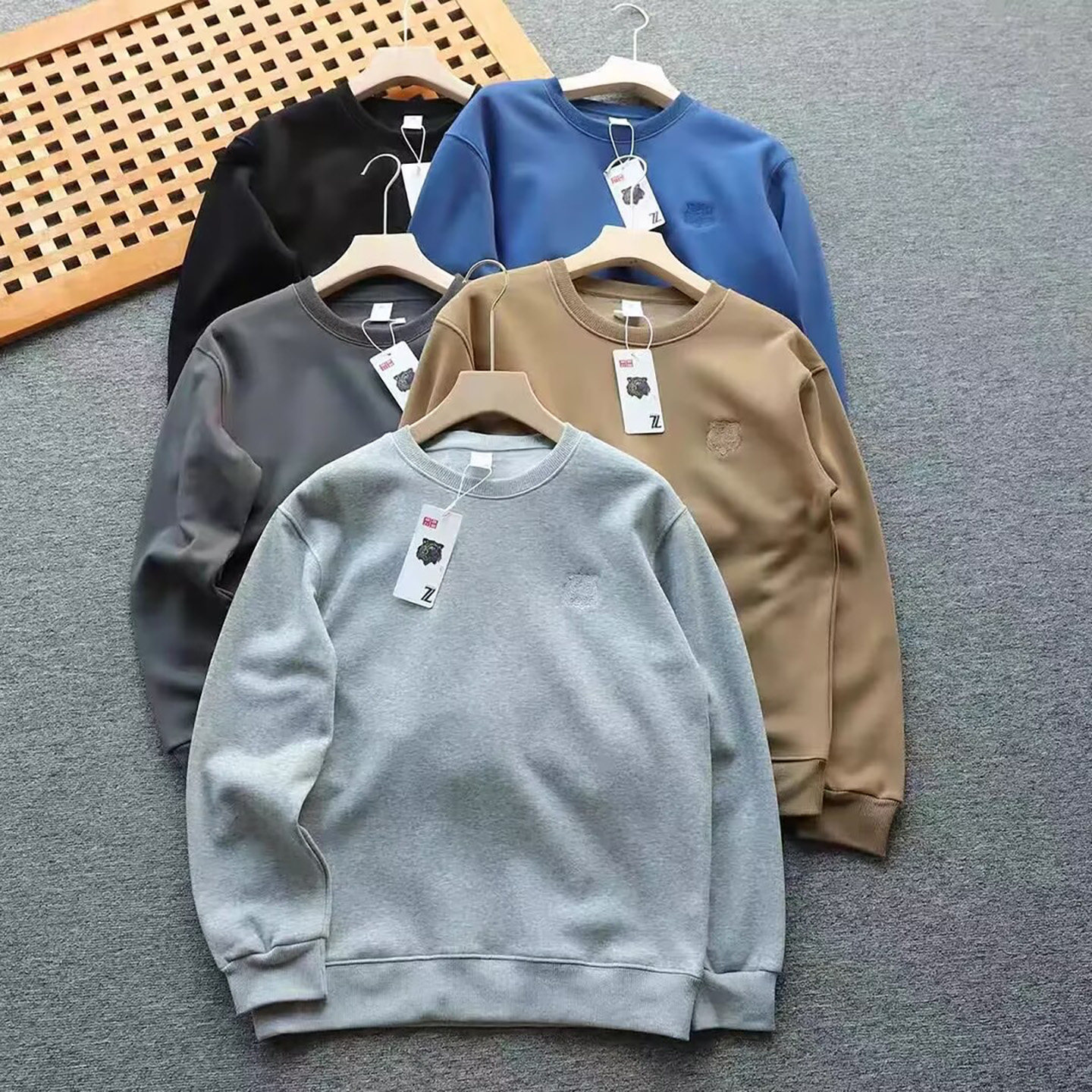 宏嫩优选好物男装虎头加绒加厚卫衣秋冬男士款圆领针织衫百搭上衣