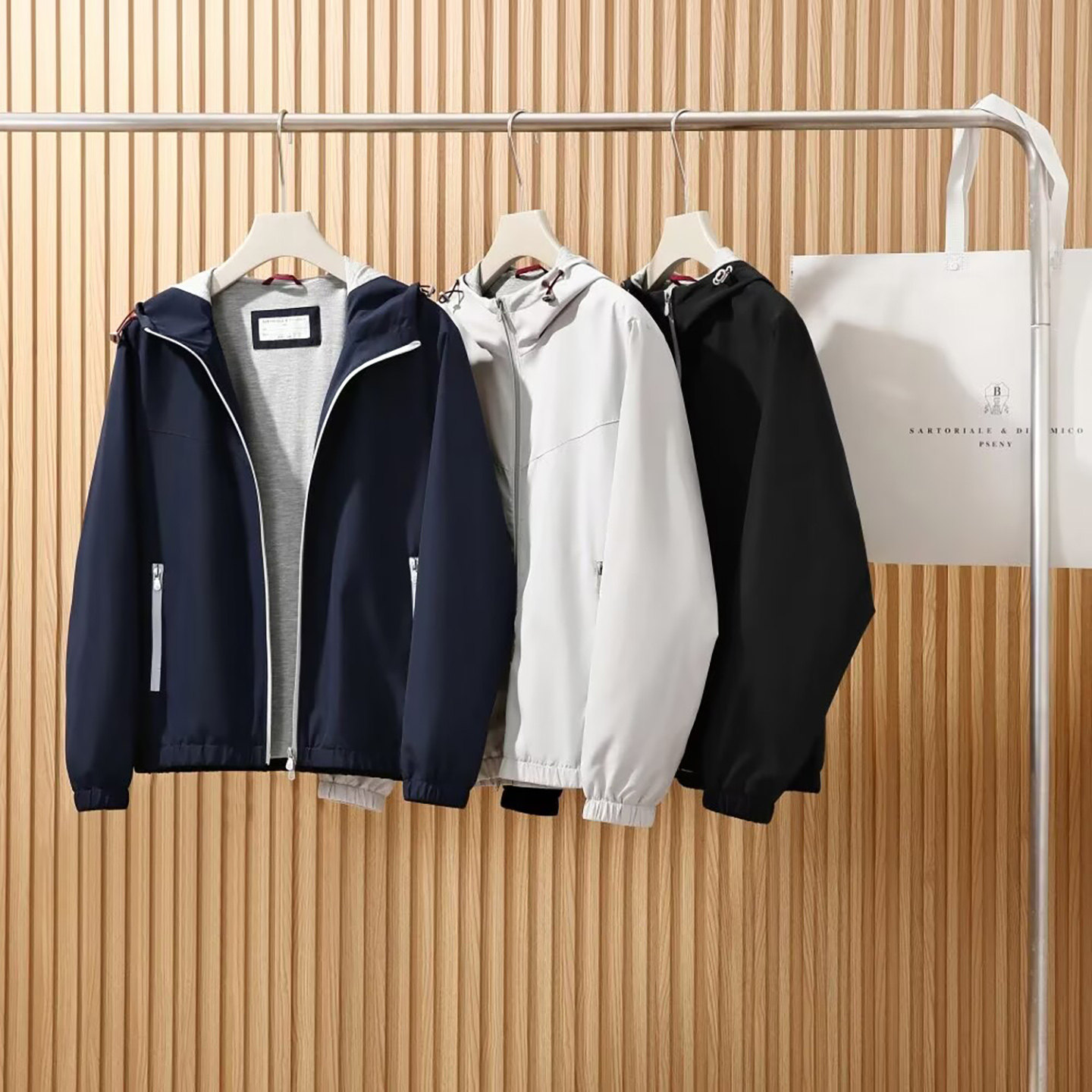 宏嫩男装意奢羊毛混纺连帽夹克春季男士简约开衫外套防风休闲上衣