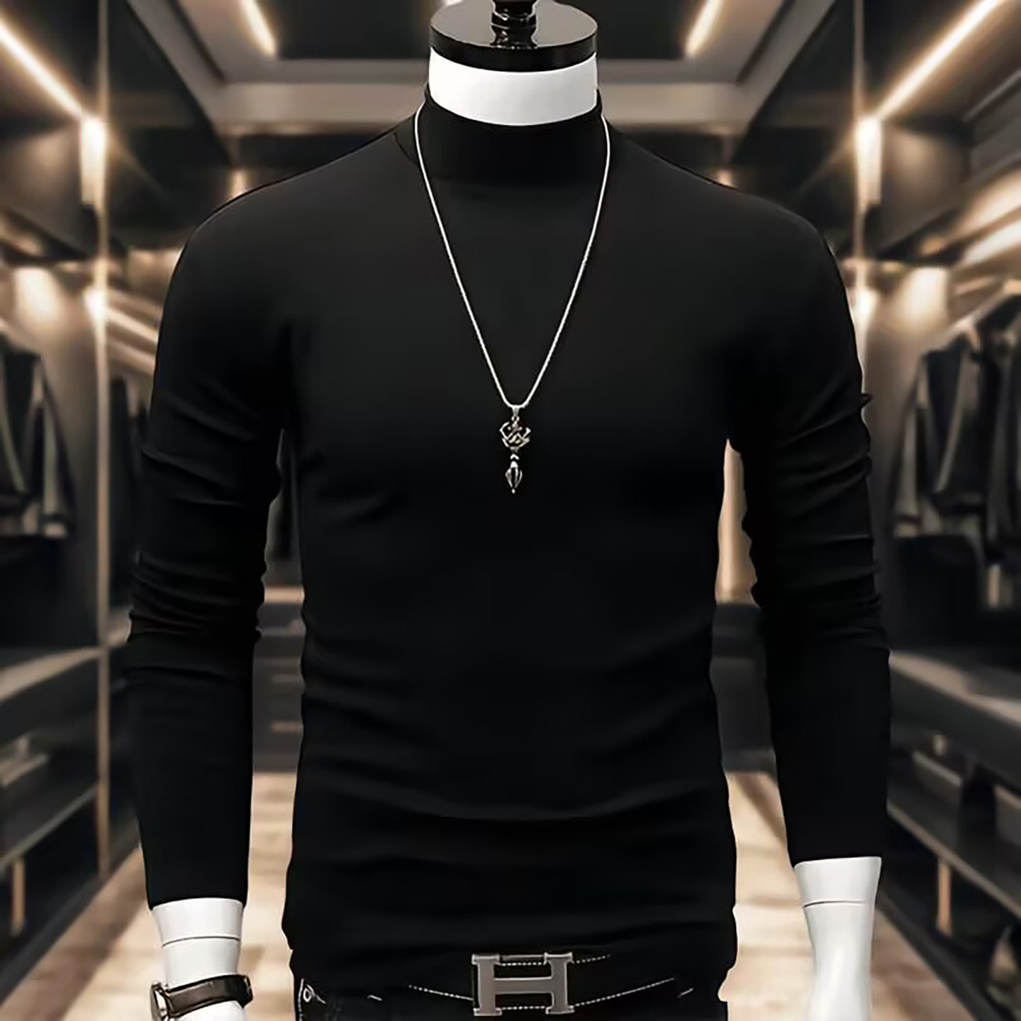 榕坤男装高端双面德绒卫衣秋冬男士半高领长袖打底衫潮流百搭上衣