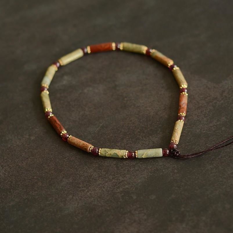 复古油画感石榴石天然水晶寿山石原创链子挂件挂绳文艺民族风编织