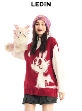 乐町趣味宽松线背心春季新款马甲女C2EFE11