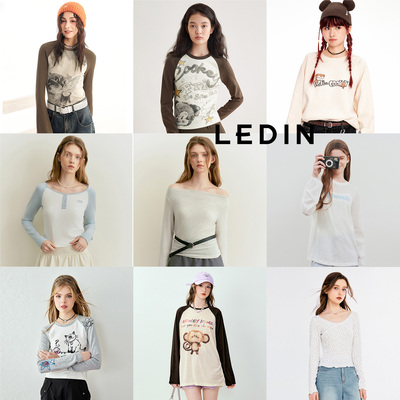 【会员内购夏季清仓】乐町韩系清甜条纹宽松落肩圆领印花长袖T恤