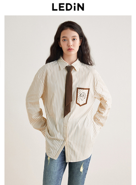 【商场同款】乐町学院风条纹领带衬衫新款上衣C2CAE3371