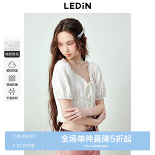100%棉 甜美浪漫感雪纺衫 乐町法式 绑带设计上衣 女夏季 新款