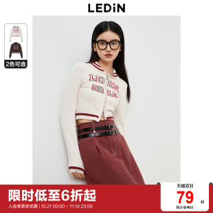 学院风短款 乐町新品 小上衣秋季 女装 针织开衫 毛衣外套美式 清仓