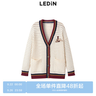 樂町秋冬新款 撞色V領(lǐng)英倫風(fēng)線開衫 C2EDD4311 清倉
