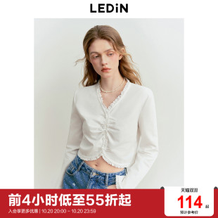 雪纺衫 精致花边袖 新款 乐町韩系清甜胸部抽褶设计白色上衣2025春季