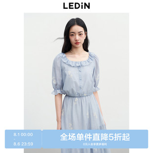 乐町甜美浪漫感雪纺衫 荷叶边领型碎花度假风上衣 2025年夏季 新款