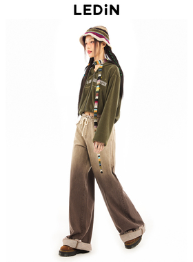 【清仓】乐町工装渐变牛仔宽松时尚阔腿裤女牛仔裤C2HAD4152