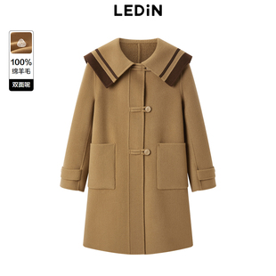 乐町2025冬季新款学院风毛呢大衣秋冬牛角扣中长款外套C1AAD4228