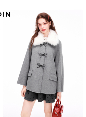 【商场同款】乐町2024冬季新款蝴蝶结装饰毛呢外套大衣C1AAE4302
