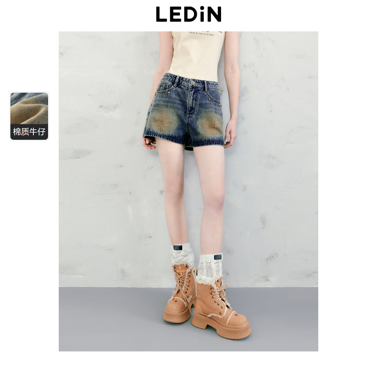 乐町复古撞钉牛仔短裤新款辣妹休闲女生套色洗水夏季裤子,女装/女士精品,牛仔裤,淘宝优惠券,粉丝福利购,淘宝优惠卷