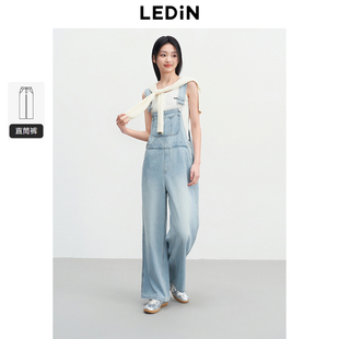 乐町宽松水洗牛仔背带裤女2025年夏季新款美式复古风显瘦休闲裤子