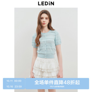 2025年春季 针织衫 新款 少女感短袖 泡泡袖 乐町多层立体花边线套衫